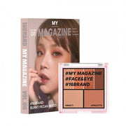 ProtoClinical k-beauty 16BRAND My Magazine Shadow Palette 7.5g (10colors) open rose pink eyeshadow palette beside its matching box on a clean white background