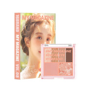 ProtoClinical k-beauty 16BRAND My Magazine Shadow Palette 7.5g (10colors) open rose pink eyeshadow palette beside its matching box on a clean white background