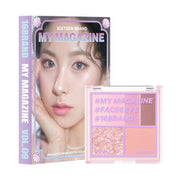 ProtoClinical k-beauty 16BRAND My Magazine Shadow Palette 7.5g (10colors) open rose pink eyeshadow palette beside its matching box on a clean white background