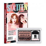 ProtoClinical k-beauty 16BRAND Sixteen Eye Magazine (7colors) #5 SENTI MOOD DAY pink dual eyeshadow compact beside the matching upright box on a white background