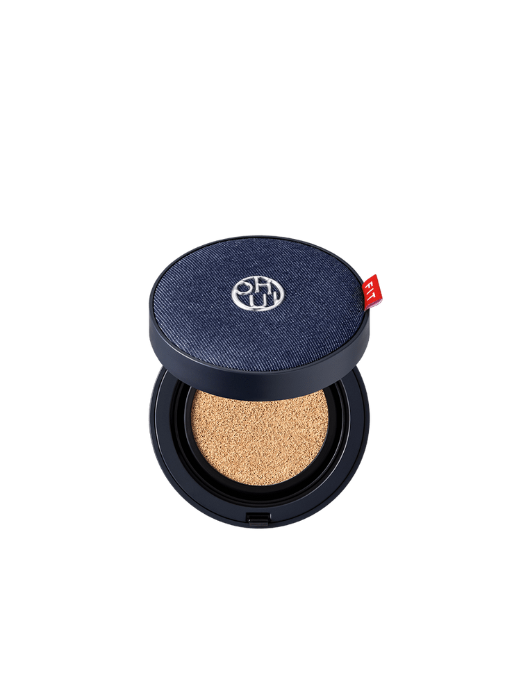 ProtoClinical k-beauty O HUI Ultimate Fit Longwear Jean Cushion 15g X 2ea (SPF 35/PA++) (2colors) dark cushion compact centered on a white background.