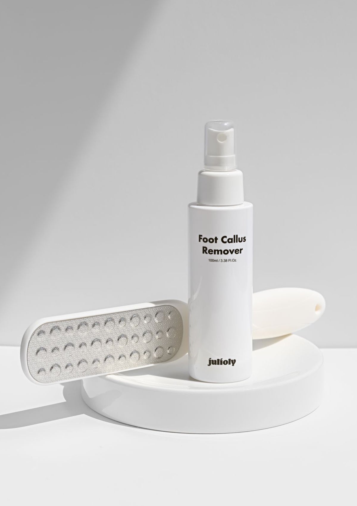 ProtoClinical k-beauty vertical cosmetic banner graphic in soft gray and beige tones on a light background.