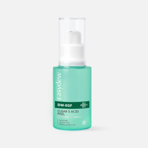 ProtoClinical k-beauty pink and aqua beauty graphic with a centered green shape on a light background.