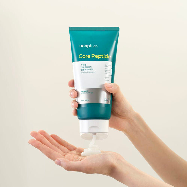 ProtoClinical k-beauty Dr.G Doopi Lab Core Peptide Volume Treatment 300g in a teal squeeze tube with a white cap, silver lower panel, and front-facing packshot on a clean white background
