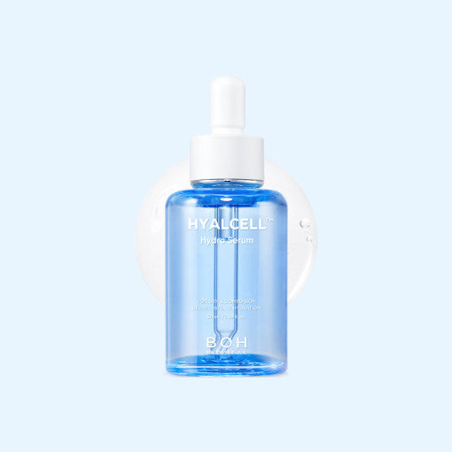 ProtoClinical k-beauty pale blue beauty product silhouette centered on a clean white background with soft peach and blue corner accents.