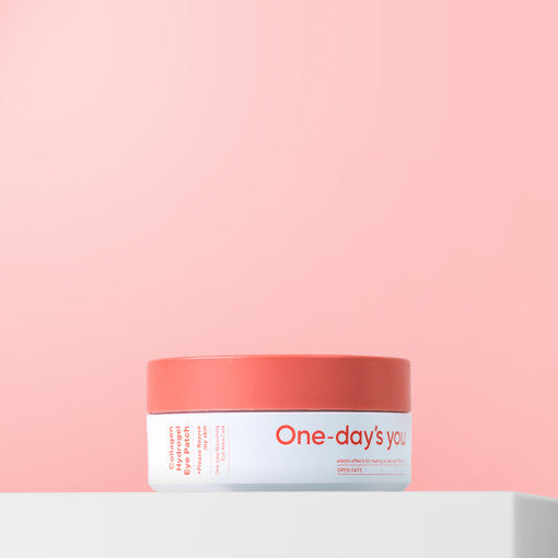 ProtoClinical k-beauty One-day's you Collagen Hydrogel Eye Patch 87g(60ea) pink round eye patch jar centered on a light background with a mauve base accent