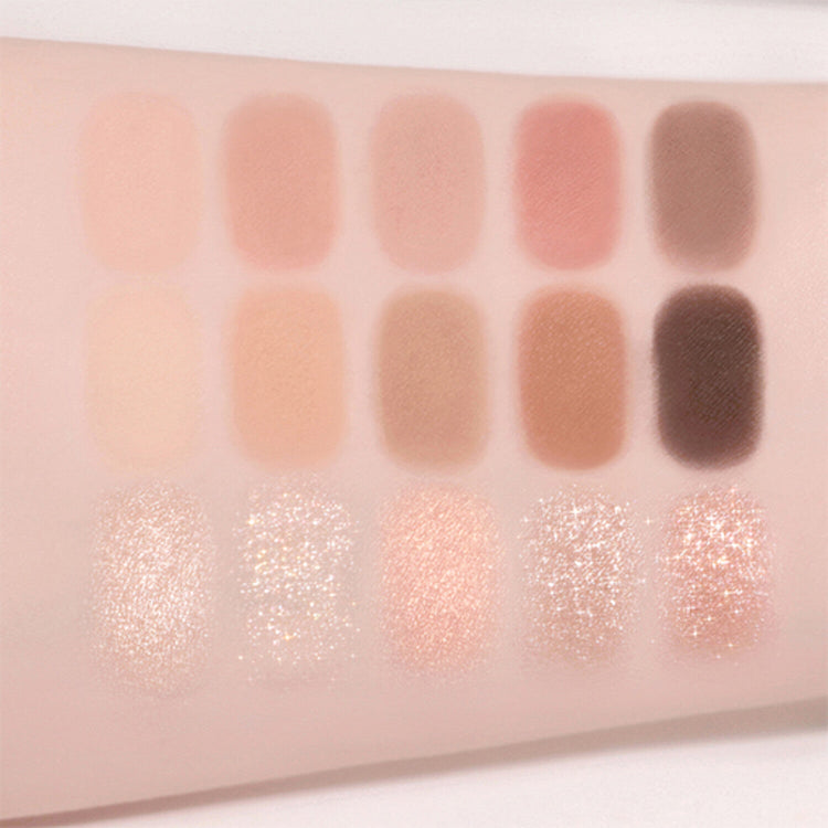 ProtoClinical k-beauty fwee More Mood Eyeshadow Palette 12g square nude-toned eyeshadow palette grid with beige shade blocks on a light background