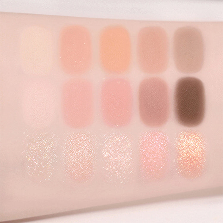 ProtoClinical k-beauty fwee More Mood Eyeshadow Palette 12g square coral-toned eyeshadow palette grid with peach shade blocks on a light background
