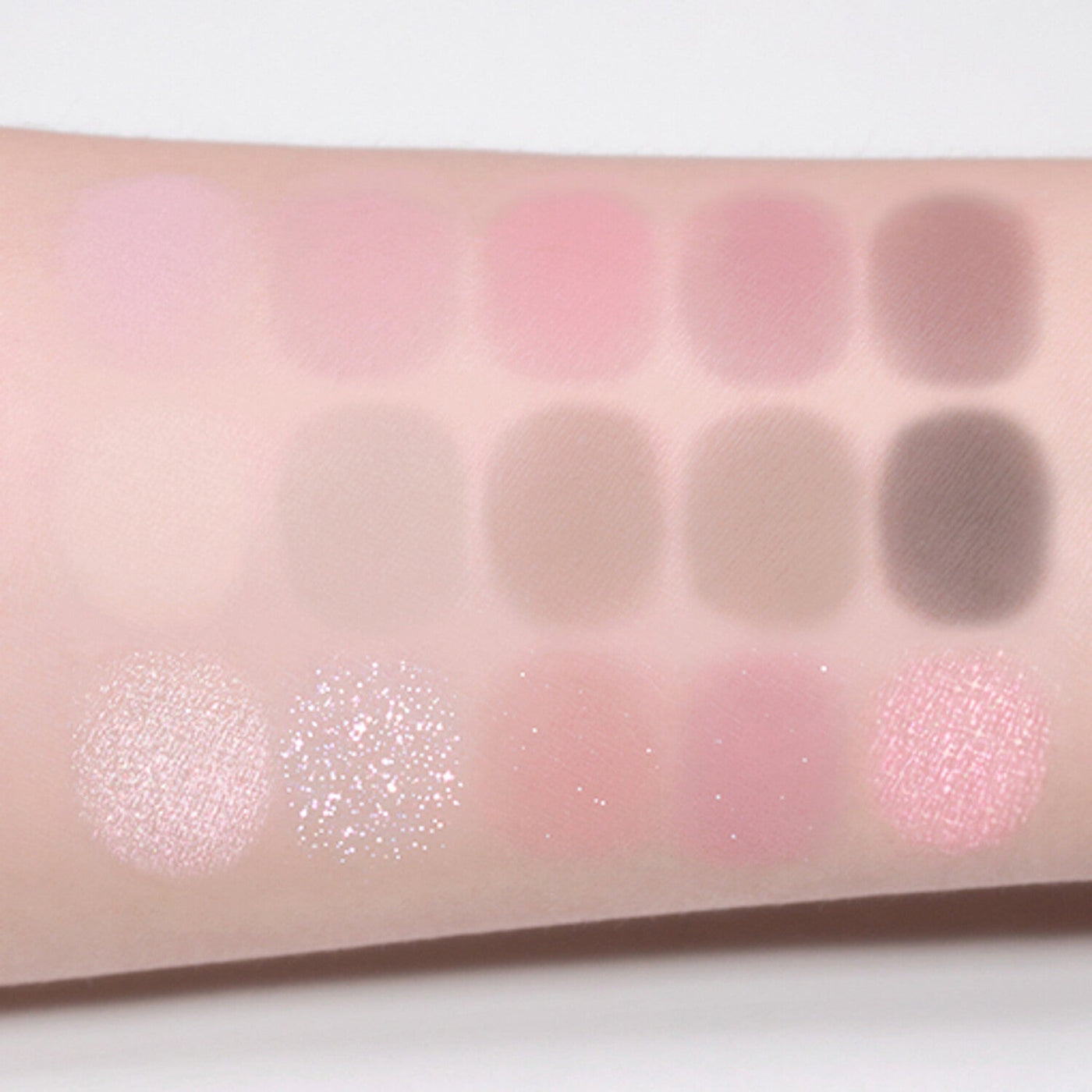 ProtoClinical k-beauty fwee More Mood Eyeshadow Palette 12g square rose-toned eyeshadow palette grid with dusty pink shade blocks on a light background