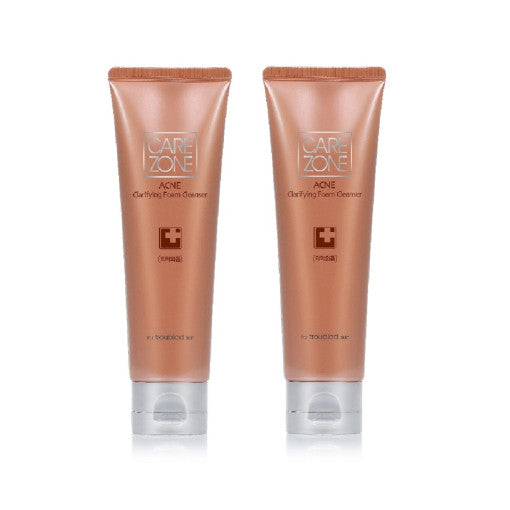 CAREZONE Acne Clarifying Foam Cleanser Duo Set (130ml+130ml) by ProtoClinical presented in product packaging for a k-beauty skincare routine.