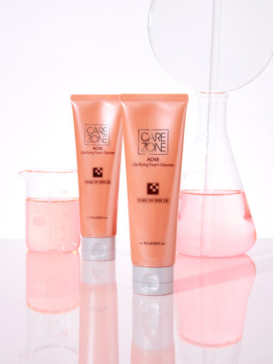 CAREZONE Acne Clarifying Foam Cleanser Duo Set (130ml+130ml) by ProtoClinical shown in product packaging for a k-beauty skincare routine.