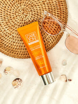 ProtoClinical k-beauty CAREZONE Daily & Family Sun Cream 80ml (SPF50+/PA+++) single upright orange package centered on a white background with pale blue corner accents