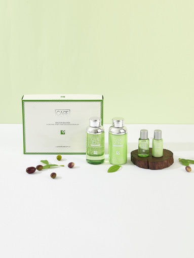 CAREZONE P-Cure Pore Tuning Toner, Emulsion EX Set by ProtoClinical shown in soft green and lilac product packaging on a light background for a k-beauty skincare routine.