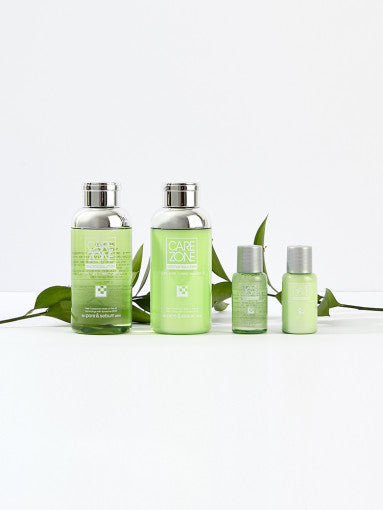 CAREZONE P-Cure Pore Tuning Toner, Emulsion EX Set by ProtoClinical shown in green and lavender product packaging on a light background for a k-beauty skincare routine.