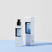 ProtoClinical k-beauty COSRX Hyaluronic Acid Hydra Power Essence 100ml single centered essence bottle with pale blue packaging on a soft white and blue background