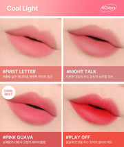 ProtoClinical k-beauty 3CE Blur Water Tint 4.6g vertical product detail graphic panel with lip tint visuals, text sections, and a light background