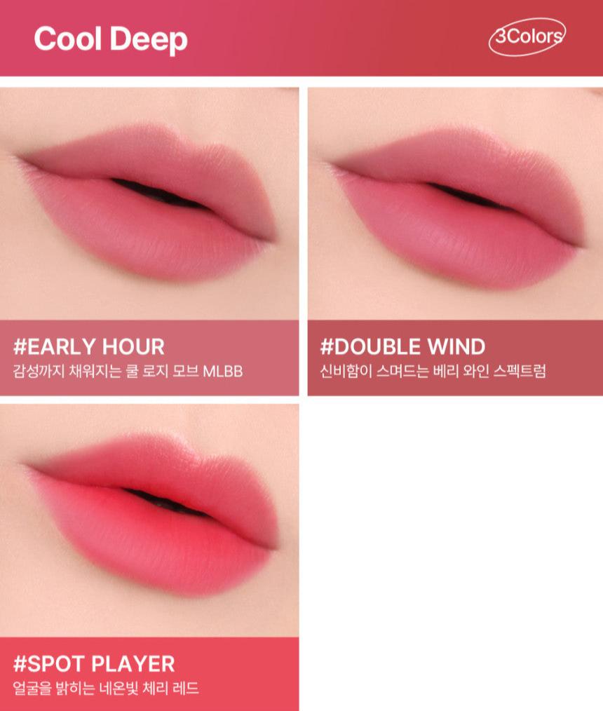 ProtoClinical k-beauty 3CE Blur Water Tint 4.6g vertical product detail graphic panel with lip tint visuals, text sections, and a light background