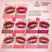 ProtoClinical k-beauty 3CE Drop Glow Gel 3.8g vertical product detail graphic with rose lip product visuals, text panels, and a light background