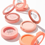 ProtoClinical k-beauty 3CE Face Blush 5g-5.5g single blush compact package in warm peach tones centered on a clean white background