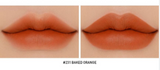 ProtoClinical k-beauty 3CE Mood Recipe Matte Lip Color 3.5g #231 BAKED ORANGE horizontal product detail screenshot with text panels on a light background