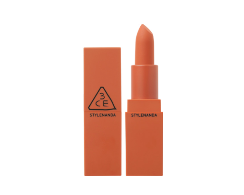 ProtoClinical k-beauty 3CE Mood Recipe Matte Lip Color 3.5g #231 BAKED ORANGE product detail graphic with lipstick visuals and text panels on a light background