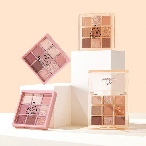 3CE Multi Eye Color Palette #A SHY ASH by ProtoClinical shown in a square product image on a plain background for a k-beauty makeup routine.