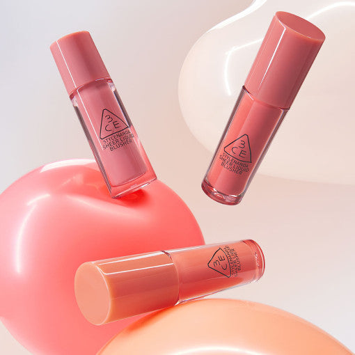 ProtoClinical k-beauty 3CE Sheer Liquid Blusher 3g single liquid blush package in a square product packshot on a clean white background