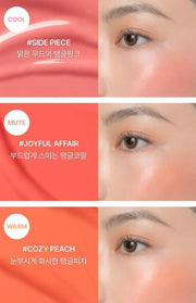 ProtoClinical k-beauty 3CE Sheer Liquid Blusher 3g single coral and beige package shown vertically in a close-up packshot on a light background