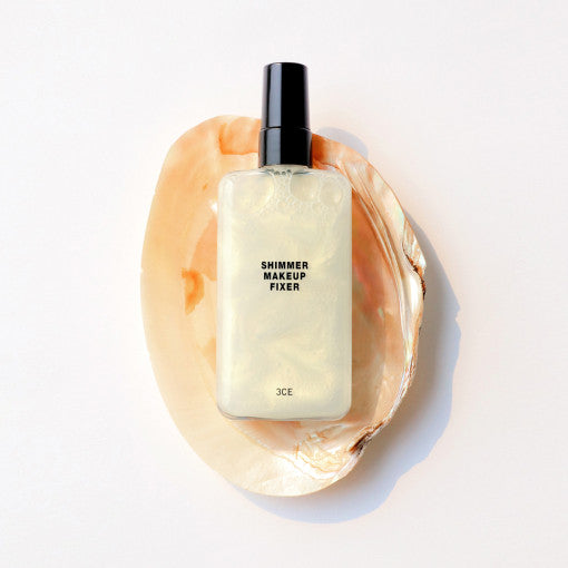 3CE SHIMMER MAKEUP FIXER 95ml by ProtoClinical shown in product packaging on a clean white background for a k-beauty makeup routine.