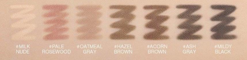 ProtoClinical k-beauty 3CE Soft Mute Pencil Liner 0.1g pencil liner packaging in a wide horizontal crop with soft beige and warm taupe tones on a light background