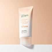 ProtoClinical k-beauty make p:rem Glow Beige Tone Up Sun Cream 50ml shown as a single tone-up sun cream package on a clean white background