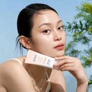 ProtoClinical k-beauty make p:rem Glow Beige Tone Up Sun Cream 50ml single tone-up sun cream package with visible product labeling on a clean white background