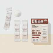 ProtoClinical k-beauty make p:rem Pure Biome Cleansing Powder (1gX36ea) beige cleansing powder package with a dark brown side panel on a light background