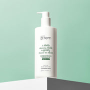 ProtoClinical k-beauty make p:rem Safe Me. Relief Moisture Cleansing Milk 500ml teal product packaging on a pale background with a front-facing label