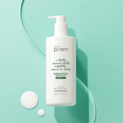 ProtoClinical k-beauty make p:rem Safe Me. Relief Moisture Cleansing Milk 500ml teal product packaging centered on a light background with front label details visible