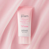 ProtoClinical k-beauty make p:rem Soothing Pink Tone Up Sun Cream SPF 50+ PA++++  50ml shown as a single tone-up sun cream package on a clean white background