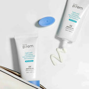 ProtoClinical k-beauty make p:rem UV Defense Me. Daily Sun Essence SPF 50+ PA++++ 50ml shown as a single sun essence package with branded labeling on a light background