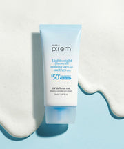 ProtoClinical k-beauty make p:rem UV Defense Me. Watery Capsule Sun Cream 50ml shown as a single sun cream package on a clean white background