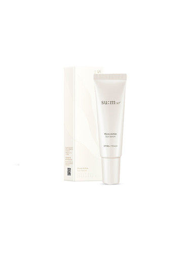 su:m37 Micro-Active Sun Serum SPF 50+ / PA++++ 50ml by ProtoClinical shown in a minimal k-beauty sunscreen product display on a white background.