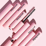 ProtoClinical k-beauty lilybyred Am9 to Pm9 Survival Colorcara single pink mascara package centered vertically on a pale pink background with soft mauve side shading