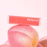 ProtoClinical k-beauty lilybyred Bloody Liar Coating Tint single muted mauve lip tint swatch in a rounded square shape on a pale pink and white background