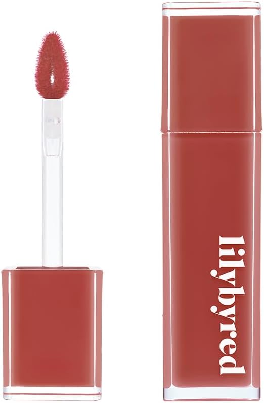 ProtoClinical k-beauty lilybyred Bloody Liar Coating Tint 4g (GROW UPPP COLLECTION) single warm rose-brown lip tint swatch centered in a tall vertical layout on a pale background