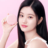 ProtoClinical k-beauty lilybyred Dual Light Tone-up Cushion SPF50+PA+++ 12g #Peach Green single peach cushion compact centered on a light background with pale aqua side panels.