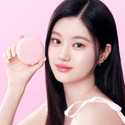 ProtoClinical k-beauty lilybyred Dual Light Tone-up Cushion SPF50+PA+++ 12g #Peach Green single peach cushion compact centered on a light background with pale aqua side panels.