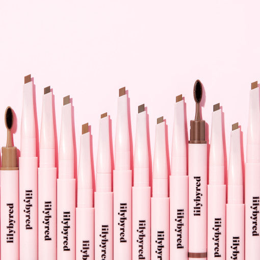 ProtoClinical k-beauty lilybyred Hard Flat Brow Pencil single slim brow pencil package centered in a square product layout on a clean white background