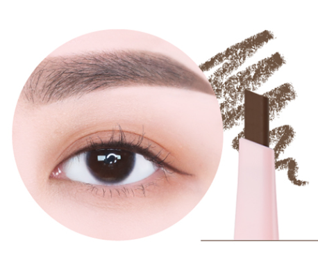 ProtoClinical k-beauty lilybyred Hard Flat Brow Pencil shade #04 Dark Brown wide dark brown brow swatch beside a slim second stripe on a white background
