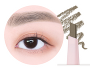 ProtoClinical k-beauty lilybyred Hard Flat Brow Pencil wide beige-brown brow swatch beside a slim gray-brown stripe on a white background
