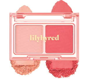 ProtoClinical k-beauty lilybyred Little Bitty Moment Shadow Palette open two-pan eyeshadow compact with matte and glitter shades on a light background