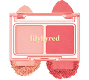 ProtoClinical k-beauty lilybyred Little Bitty Moment Shadow Palette open two-pan eyeshadow compact with matte and glitter shades on a light background