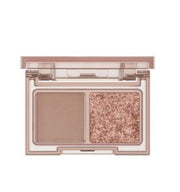 ProtoClinical k-beauty lilybyred Little Bitty Moment Shadow Palette open two-pan eyeshadow compact with a taupe case, cool taupe matte shade, and copper glitter shade